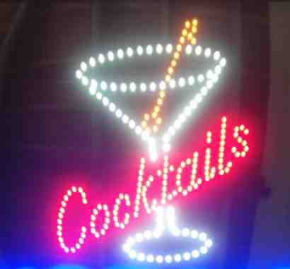 ENSEIGNE LUMINEUSE LEDS COCKTAILS 40 X 40 CM