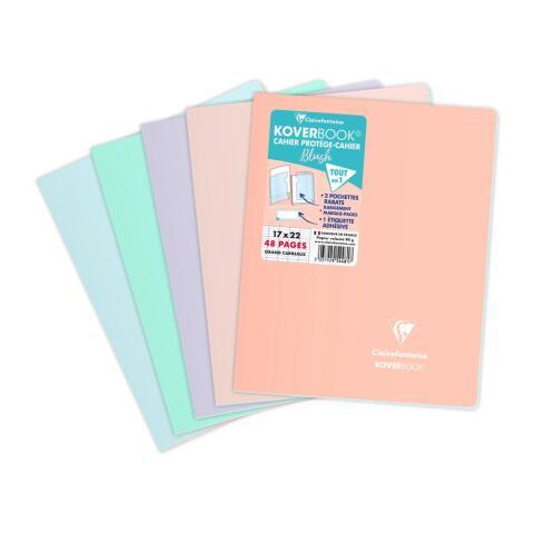 LOT DE 10 - CAHIER PIQUÉ KOVERBOOK BLUSH 17X22 CM 48 PAGES GRANDS CARREAUX COUVERTURE POLYPROPYLÈNE OPAQUE BICOLORE - ASSORTIS