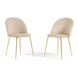 RATTATAN Lot de 2 chaises en velours avec pieds en métal, design élégant pour cuisine, salle à manger, bar ou restaurant – Sara – Crème/Or -_0