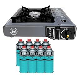 Réchaud Gaz Portable 1 Feu 2200W + 8 Cartouches gaz Butane Camping Randonnée Cuisine Extérieure INTEC - gris aluminium 3701599334381_0