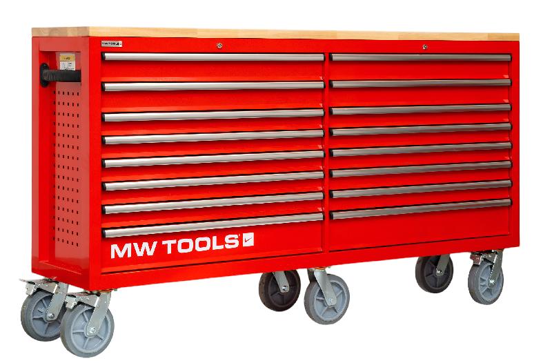 Servante d'atelier double 16 tiroirs type MEGA 2150 mm de large avec 6 grandes roues ø200 mm MW Tools GWB616_0
