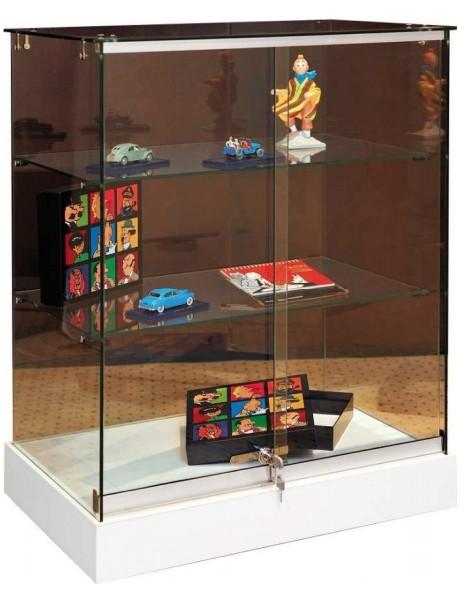Vitrine d'exposition sur socle mobile - 2 étagères en verre trempé - Portes coulissantes avec serrure_0