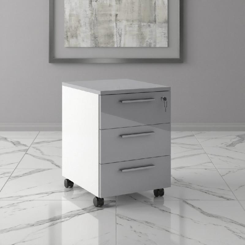 Caisson mobile 3 tiroirs blanc bicolore - Ofitres - Gris brillant_0
