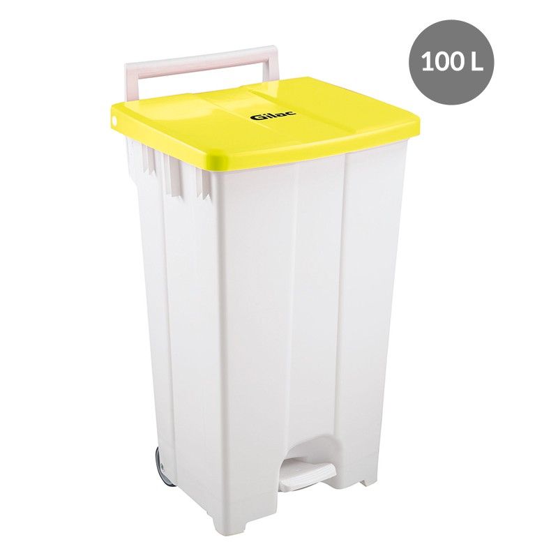 Collecteur à pédale - Gilac - 100 L, couvercle jaune, roues antitraces et tri sélectif_0