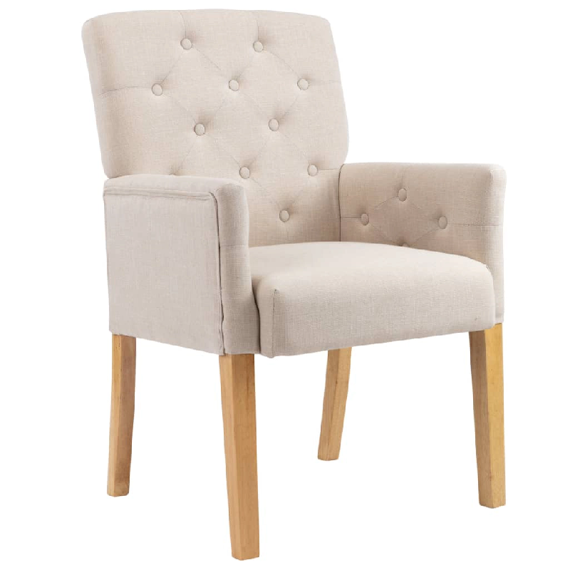 Décoshop26 - Chaise de salle à manger fauteuil de chambre avec accoudoirs en tissu beige et bois DEC025160 - beige 3000255101207_0