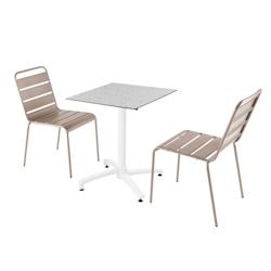 Oviala Business Ensemble table de terrasse stratifié terrazzo  et 2 chaises taupe - gris métal 110623_0