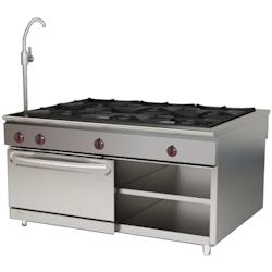 EURAST - Cuisine centrale 6 feux 1 four traversant et 2 étagères, à gaz - 1470x1050x900 mm - 39,5 Kw - 40121410 - inox 40121410_0