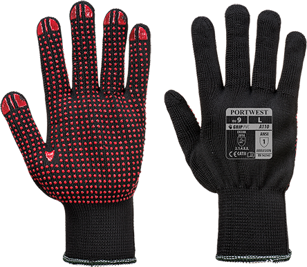 Gant Polka picots PVC noir A110 - grande dextérité, sans couture, niveau 1 abrasion_0