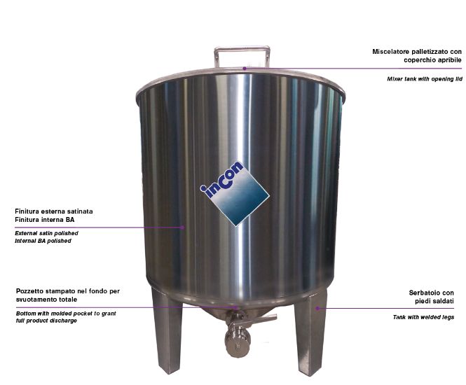 Minitank MTLM (Mixer) - Réservoir de stockage industriel avec puissard moulé sur le fond - Cuve mélangeur et couvercle semi-ouvrant_0