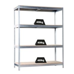PROREGAL Étagère pour charges lourdes BIG WOOD YETI FOUR | HxLxP 200x150x45cm | Charge du compartiment 400kg | Galvanisé - argenté métal PR_RS20-10_0