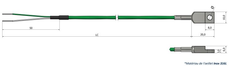 Thermocouple de surface - Œillet renforcé TS02, types K, N, J, T, E, R, S, B_0