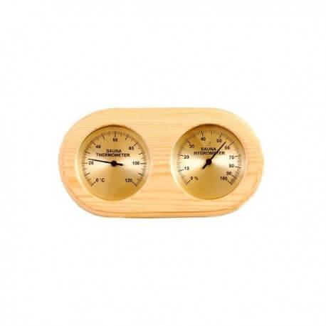Thermomètre - Hygromètre SAWO en pin pour sauna - Fond doré - 25 x 14 cm - Température 0 à 120°C - Hygrométrie 0 à 100%_0