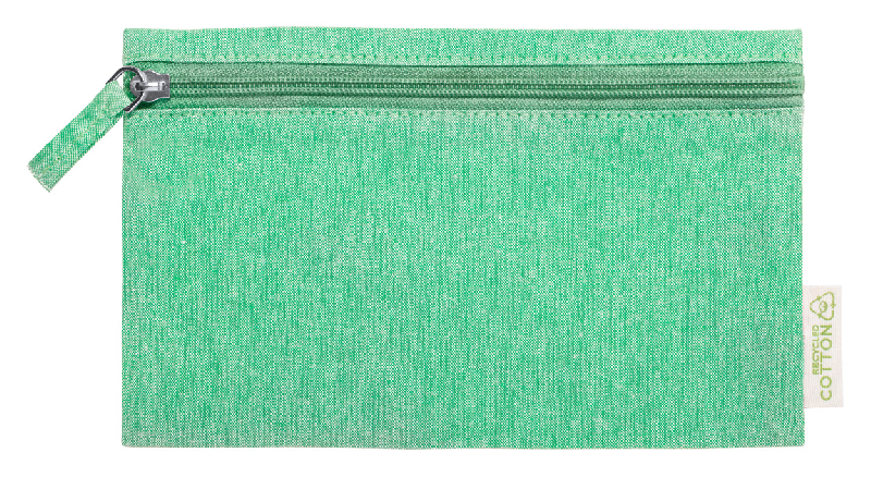 Trousse de toilette zippée en coton recyclé - 100% coton - Couleur vert - Poids 18g_0