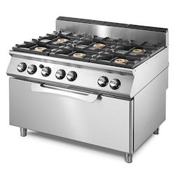 Virtus group Cuisinière gaz sur four électrique statique GN 2/1 et armoire fermée, 6 brûleurs- Virtus - 0698142399023_0