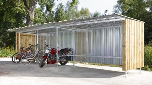 Abri vélo semi-ouvert MOTTEZ - structure en acier - bardage bacacier ou bois - pour 10 vélos ou motos_0