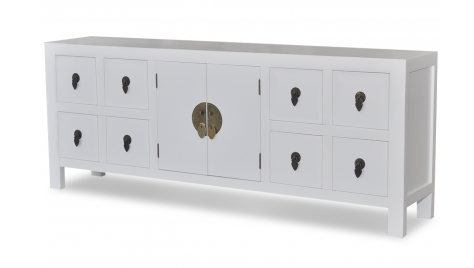 Buffet bas asiatique en bois avec 8 tiroirs et 2 portes_0