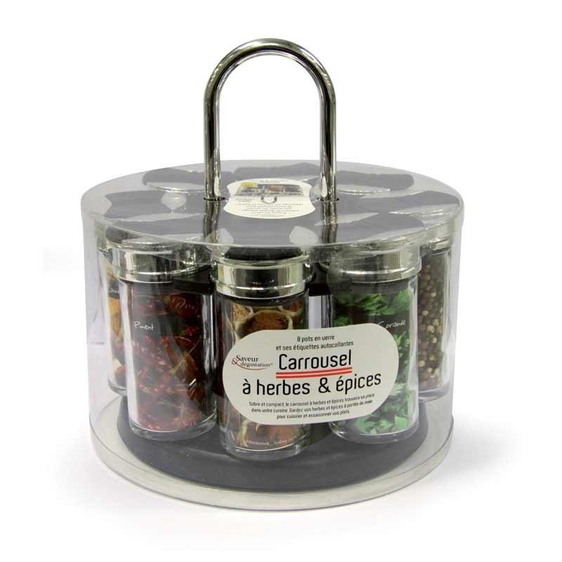 Carrousel à herbes et épices - 8 pots en verre - Noir - Paris Prix - Dimensions 19cm_0