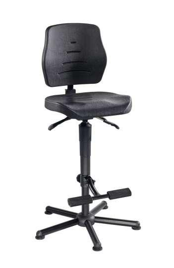 Chaise d'atelier en polyuréthane noir pour personne forte - Jusqu'à 150 kg - Patins et repose-pieds - Réf : 01082_0