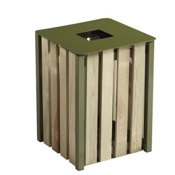 Corbeille carrée EDEN 50 litres - Vert olive - Fabrication française - Garantie 2 ans_0