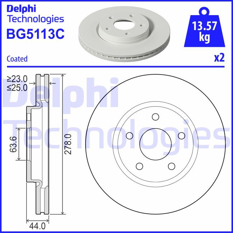 Disque de frein DELPHI BG5113C - ventilé - boîte de 2 disques - pour assemblage avant_0