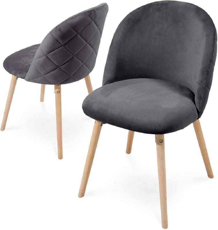 Lot de 2 chaises de salle à manger en velours - pieds en bois de hêtre - style scandinave moderne - gris - 01_0000142_0