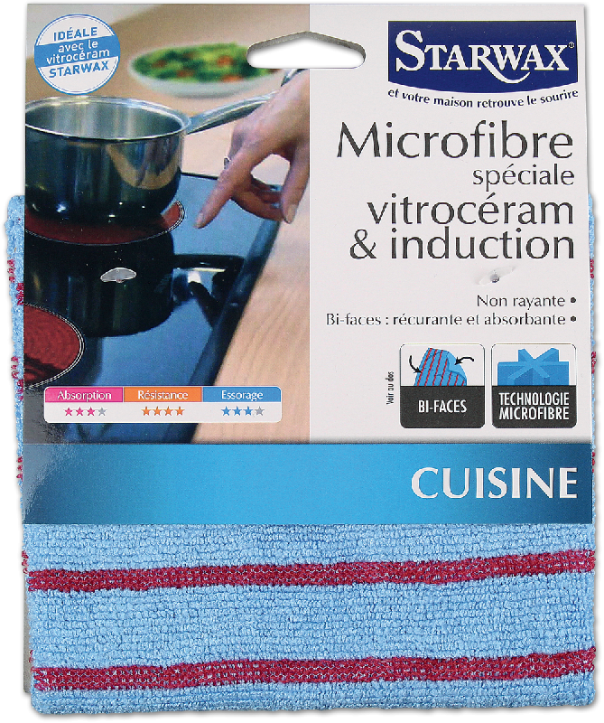 Microfibre STARWAX spéciale vitrocéramique et induction - bi-faces grattante et absorbante_0