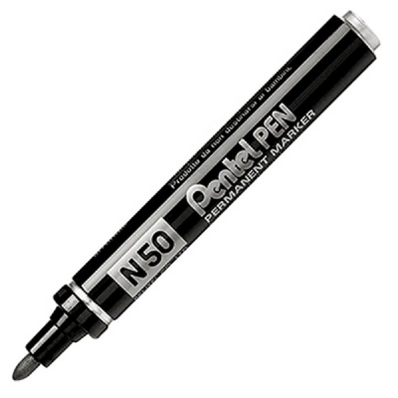 PENTEL MARQUEUR PERMANENT N50 - MULTI SUPPORT - ENCRE IMPERMÉABLE – POINTE EN OGIVE - NOIR (PRIX UNITAIRE)