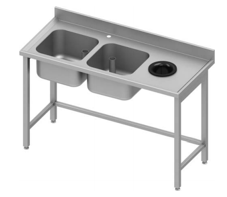 Plonge avec trou vide dechets inox 2 bacs  à gauche sans étagère1500x700x900 soudée - 931027150_0