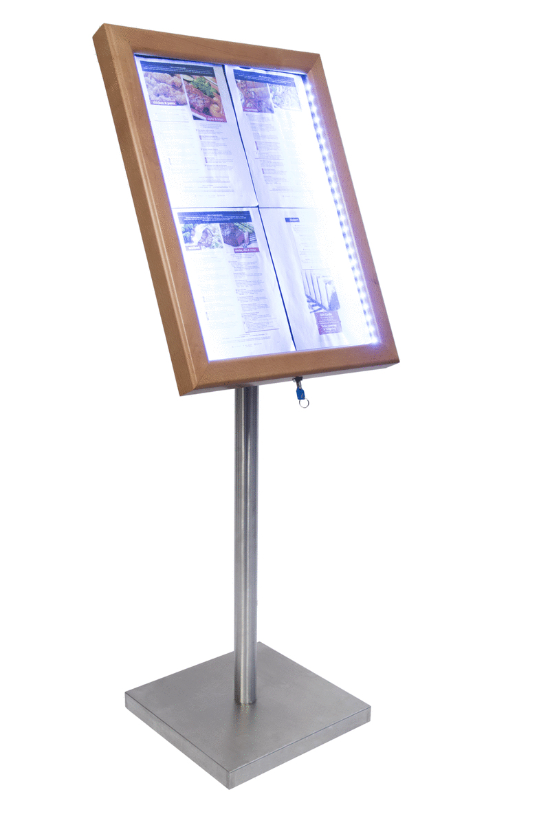 Porte-menu lumineux rectangulaire marron 4 pages LED classique - Securit - 69.70 x 53.30 x 5.20 cm - 8.80 kg - 230V_0