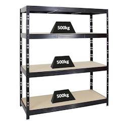 PROREGAL Rhino - Étagère charge lourde 180x160x60cm, 500kg par niveau, Tablette MDF 8mm, Noir - Rayonnage pour garage et atelier_0