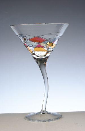 Verres sur pied - Martini Royal - Cristal de Paris - motifs façon vitraux - hauteur 20 cm_0