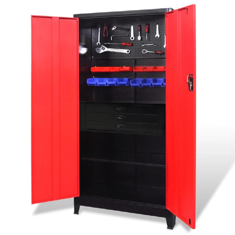 Vidaxl armoire avec coffre à outils acier 90x40x180 cm rouge et noir 3054555_0
