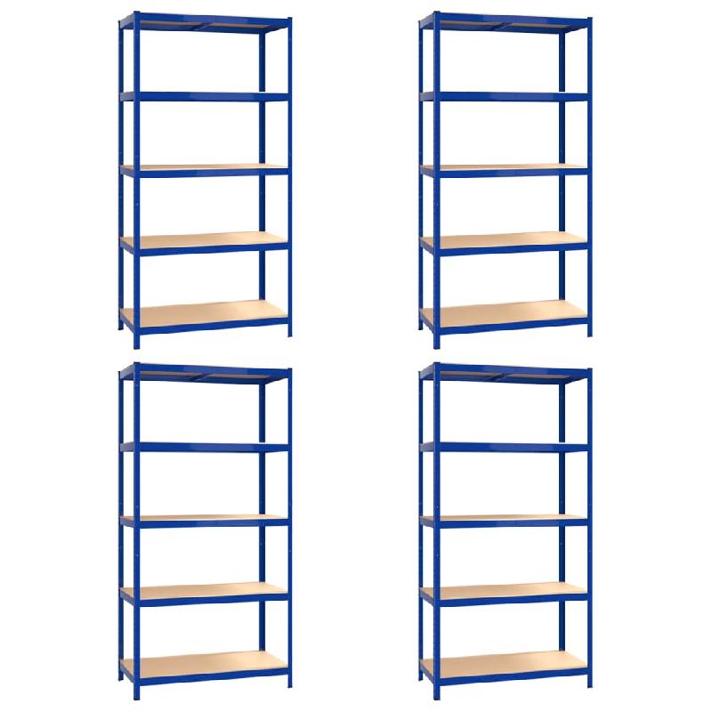 Vidaxl étagères à 5 niveaux 4pcs bleu acier et bois d'ingénierie 3154214_0