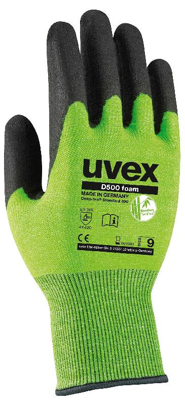 Gants de travail uvex D500 foam - Gants de protection contre les coupures niveau D avec technologie Bamboo TwinFlex®_0