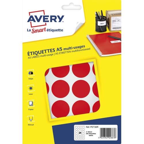 Avery sachet de 240 pastilles ø30 mm. Imprimables. Coloris rouge._0