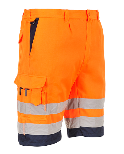 Bermuda hivis poly-coton Orange Marine E043 - XXL - bandes réfléchissantes et 7 poches_0