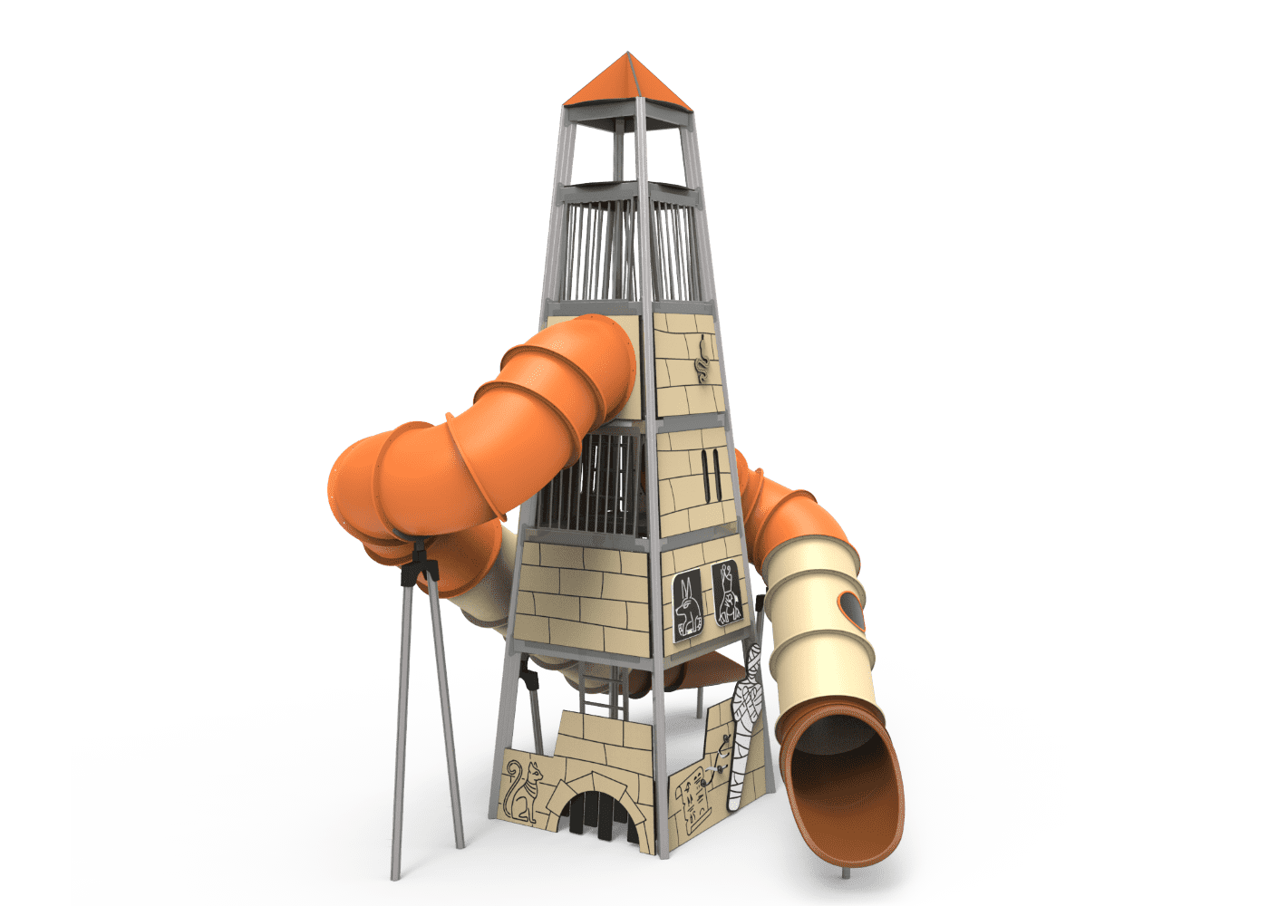 Big-Tower La Tour d'Égypte - JTEM03 - Structure pour aire de jeux avec 3 étages et toboggans en spirale_0