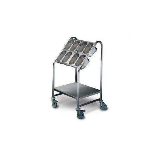 CHARIOT À COUVERTS AVEC 8 BACS GN 1/4 EN INOX HUPFER - POUR 200 PLATEAUX