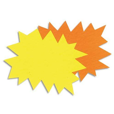 ETIQUETTES - CARTON - FLUO - FORME ÉCLATÉ - 16 X 24 CM - COLORIS JAUNE ET ORANGE - PAQUET DE 25