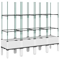 Helloshop26 - Jardinière bac lit surélevé plantes fleurs terrasse jardin avec treillis 160 x 40 x 142,5 cm PP blanc 02_0038270 - 3000214152127_0