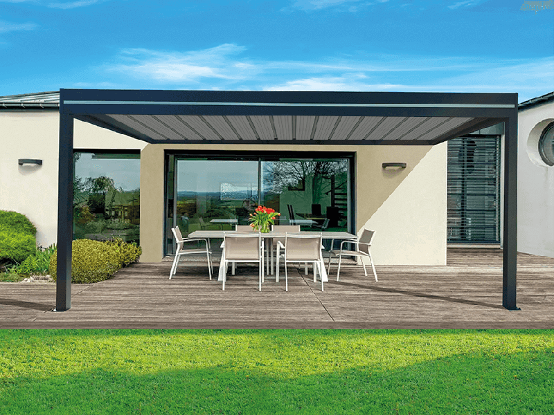 Pergola Aluminium Toit Plat Bac Acier OBX Adossée Sur Mesure Référence: Pergola OBX Bac Acier Adossée_0