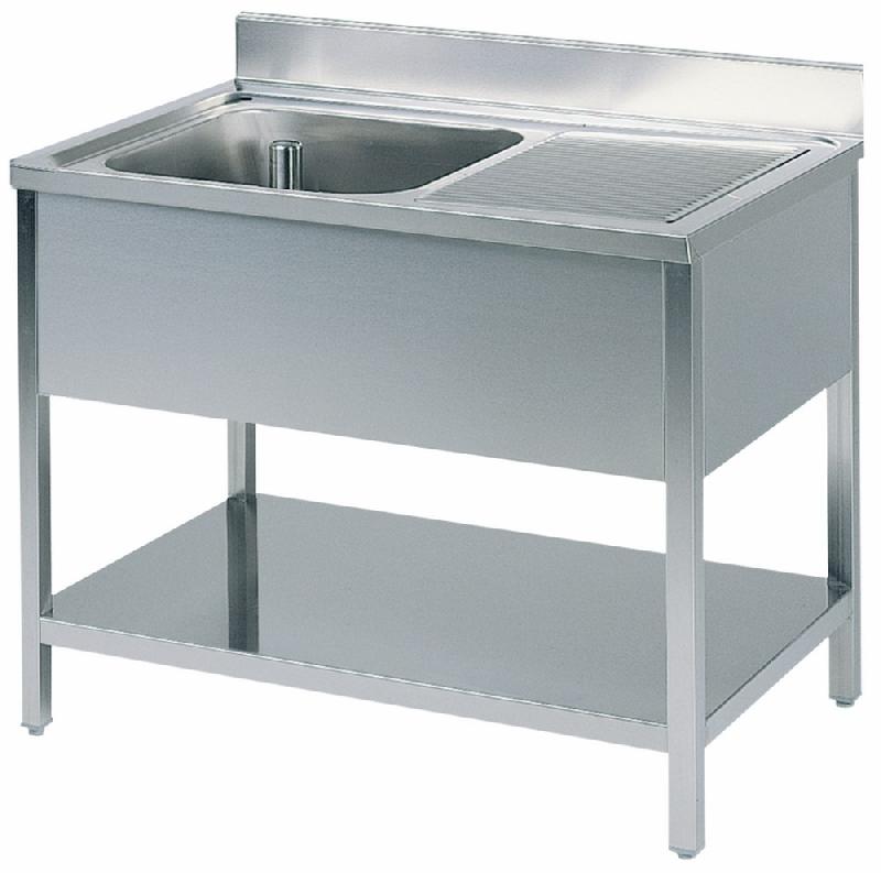 Plonge inox, 1 bac, égouttoir à droite, sur piètement, avec étagère inférieure, 1000x600 mm - GLA0001_0