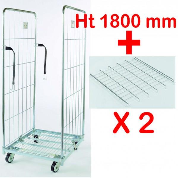 Roll-containers vertical - 2 côtés ECO avec 2 étagères - roues en nylon et zingué anticorrosion_0