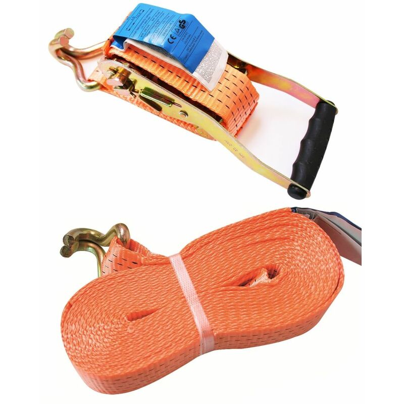 Sangle d/'arrimage à Cliquet avec Crochets en Acier 5 mètres x 25 mm Max 250 kg