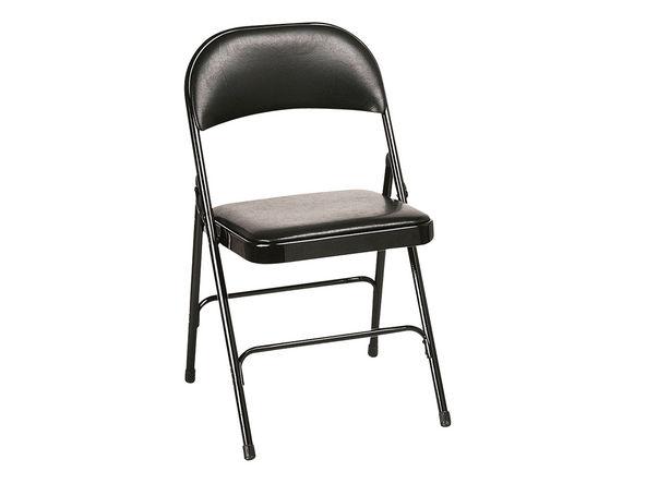 Lot de 2 chaises de collectivité pliantes et accrochables Clem - Revêtement vinyl noir - Structure métal noire_0