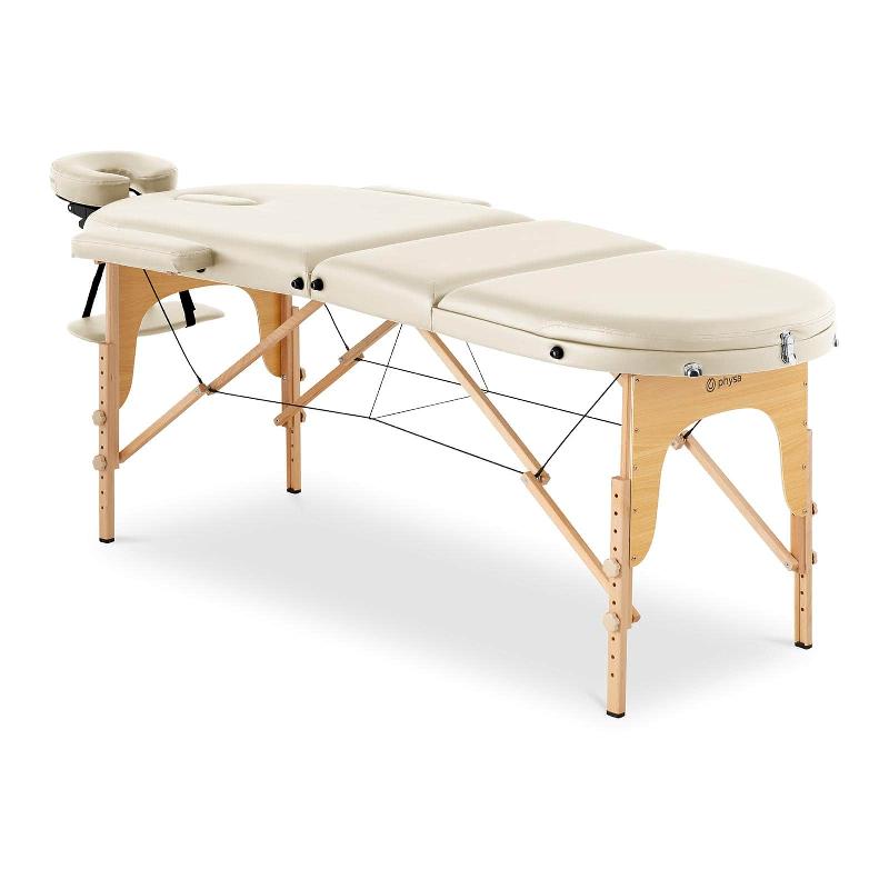 Table lit de massage pliante beige - cadre en hêtre, revêtement PVC, hauteur réglable 630-850 mm - modèle 14_0007744_0