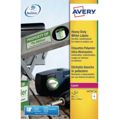Avery L4774 Etiquettes ultra-résistantes pour imprimantes laser, 99,1 x 139 mm, 20 feuilles, 4 étiquettes par feuille, blanc_0