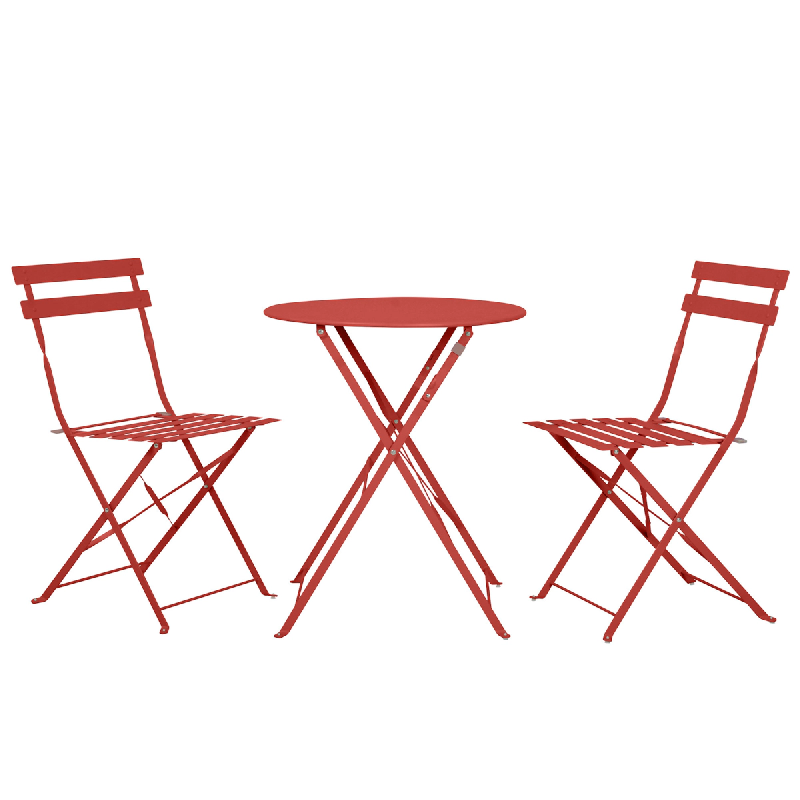 Avril Paris Table et chaises pliantes bistrot balcon terrasse- 2 places - CorailFLORE - acier 3664380009618_0