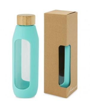 BOUTEILLE TIDAN DE 600 ML EN VERRE BOROSILICATE AVEC GRIP EN SILICONE VERT MARÉE - BOUTEILLES ET GOURDES PUBLICITAIRES