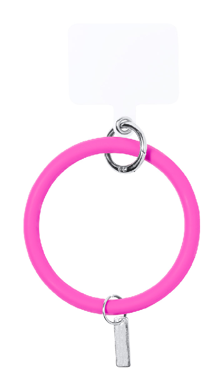 Bracelet support en silicone pour téléphone portable - Plaque en métal logotisable et mousqueton - Couleur fuchsia_0